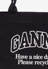 GANNI Logo Print Canvas Tote Bag Black A6680 5903-252