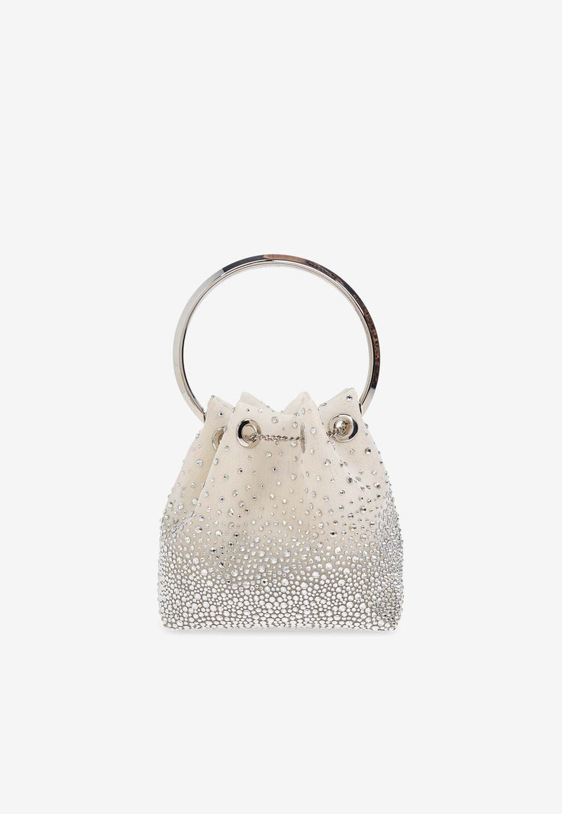 Jimmy Choo Bon Bon Degrade Crystal Bucket Bag Cream BON BON VUQ-WHITE CRYSTAL