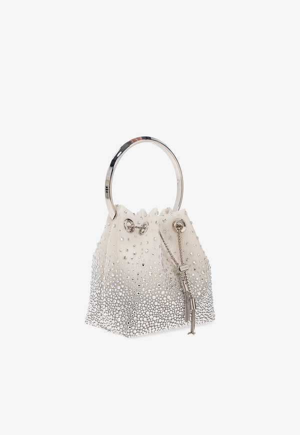 Jimmy Choo Bon Bon Degrade Crystal Bucket Bag Cream BON BON VUQ-WHITE CRYSTAL