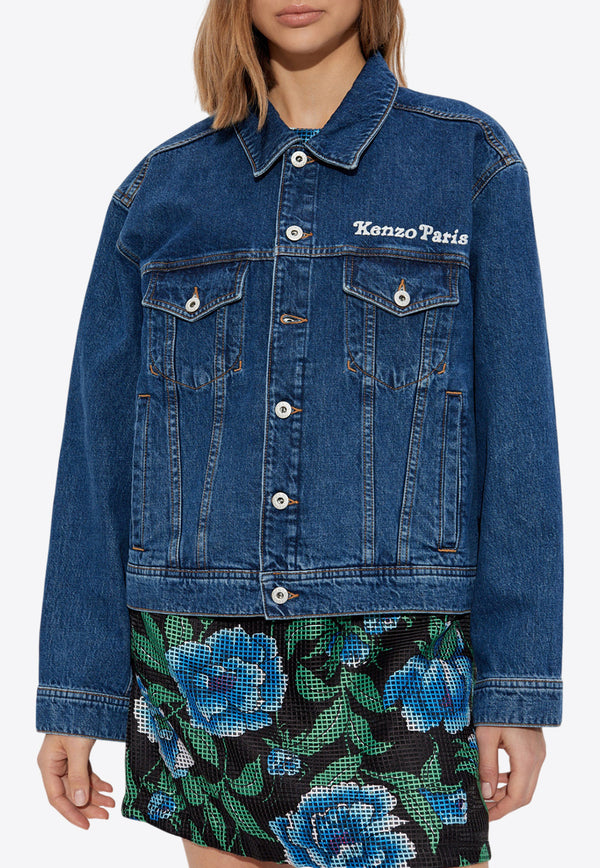 Kenzo Verdy Embroidered Denim Jacket Blue FF52DV248 6B3-DS