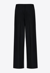 Kenzo Logo Patch Wide-Leg Wool Pants Black FF52PA099 9RA-99