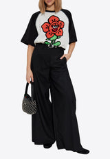 Kenzo Logo Patch Wide-Leg Wool Pants Black FF52PA099 9RA-99