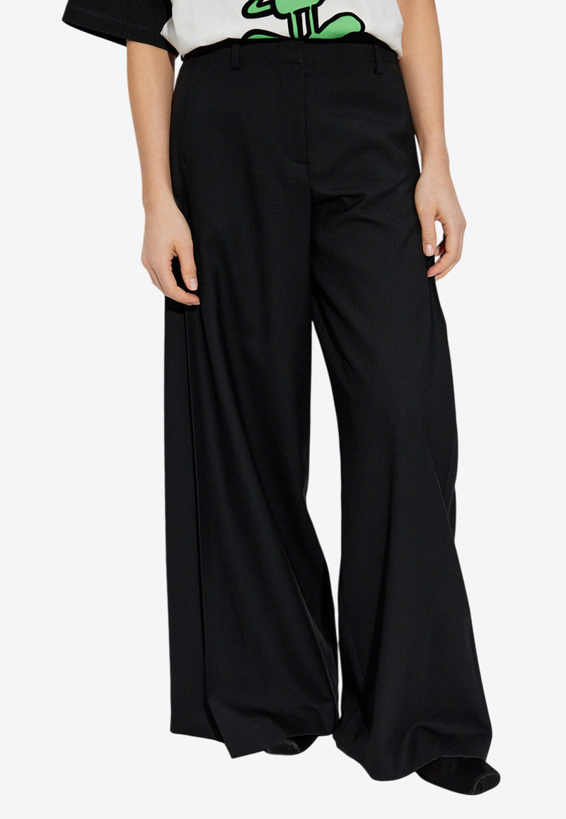 Kenzo Logo Patch Wide-Leg Wool Pants Black FF52PA099 9RA-99