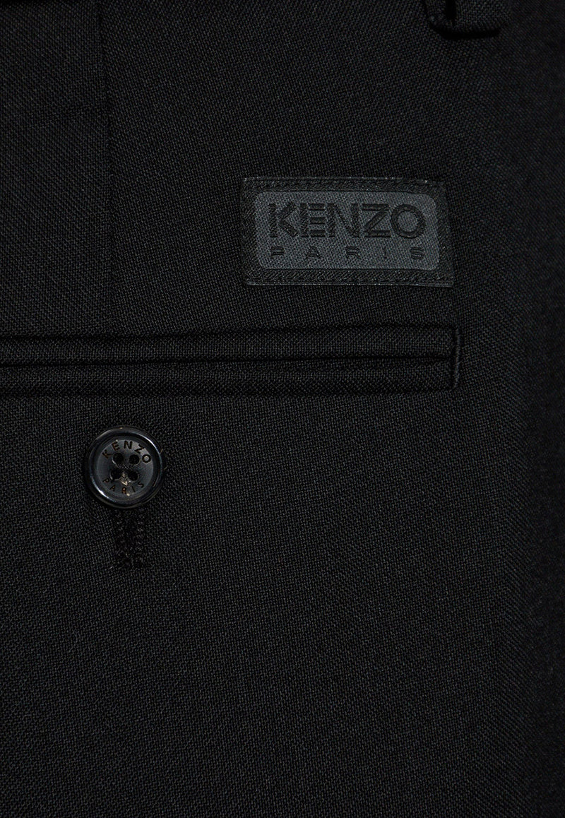 Kenzo Logo Patch Wide-Leg Wool Pants Black FF52PA099 9RA-99