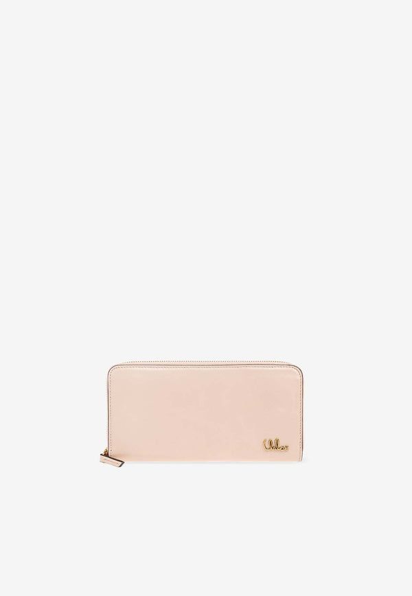 Chloé Iconic Logo Zip-Around Leather Wallet Pink CH25SP488 O16-6J5