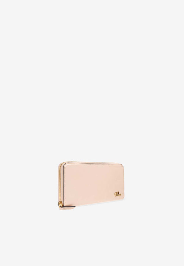 Chloé Iconic Logo Zip-Around Leather Wallet Pink CH25SP488 O16-6J5