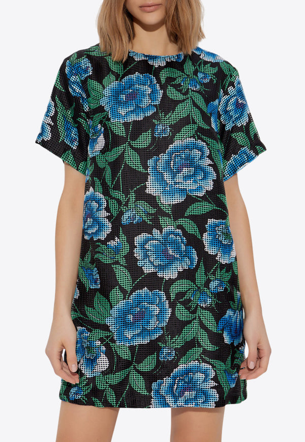 Kenzo Peonies Print Mini T-shirt Dress Multicolor FF52RO296 9B1-99