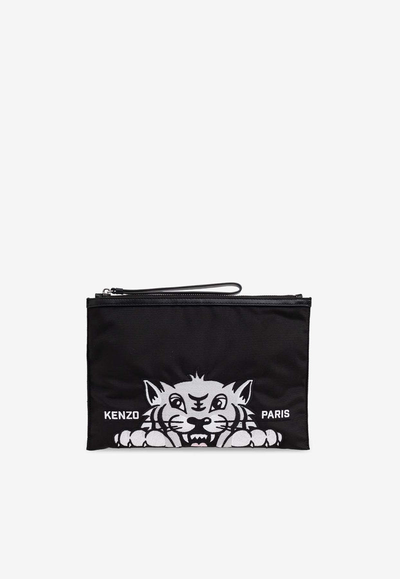 Kenzo Large Varsity Tiger Pouch Bag Black FF55PM612 F26-99