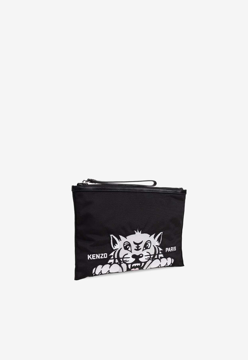 Kenzo Large Varsity Tiger Pouch Bag Black FF55PM612 F26-99