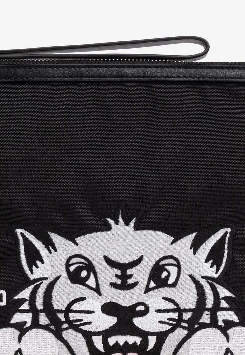 Kenzo Large Varsity Tiger Pouch Bag Black FF55PM612 F26-99