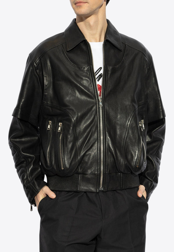 Balmain Zip-Up Leather Jacket  Black EH1TF936 LC62-0PA