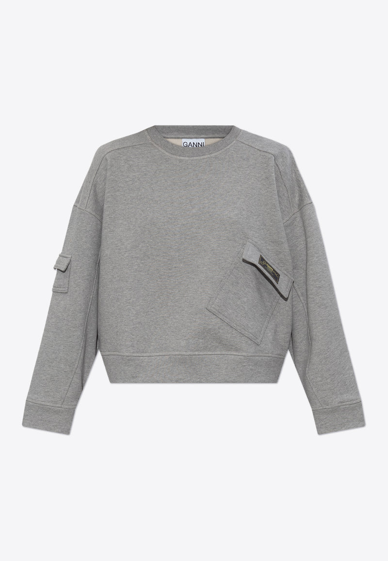 GANNI Logo Patch Crewneck Sweatshirt Gray T4141 3690-921