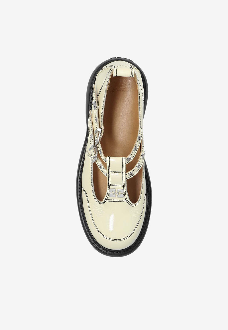 GANNI Buckled Leather Loafers Cream S2927 4914-135