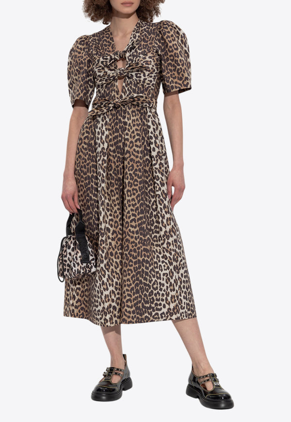 GANNI Leopard Print Midi Dress Brown W0373 6488-943