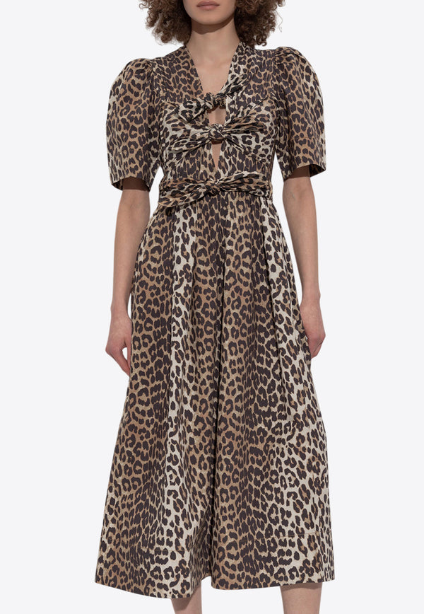 GANNI Leopard Print Midi Dress Brown W0373 6488-943