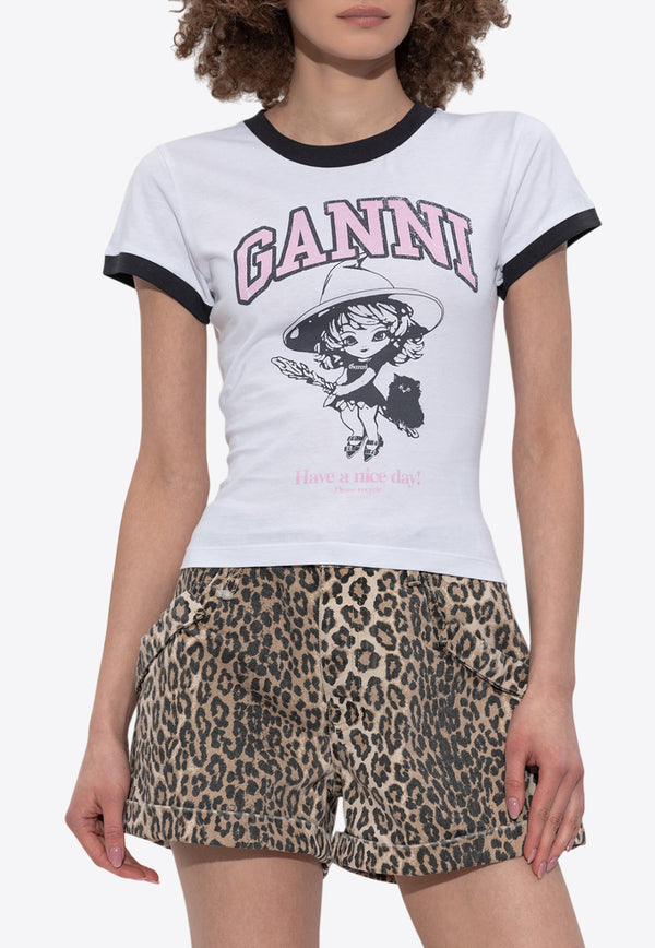 GANNI Printed Crewneck T-shirt White T4156 3575-151