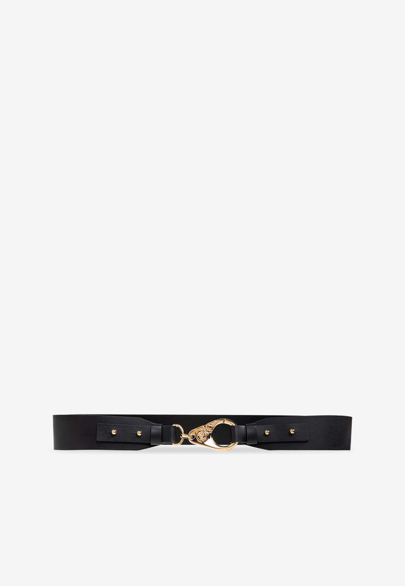 Versace La Medusa Hooked Leather Belt  Black 1018365 DV3T-1B00V