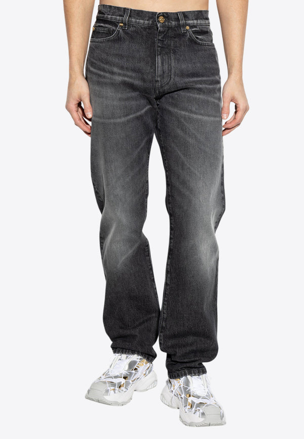 Versace Washed Straight-Leg Jeans Gray 1018911 1A13597-1D810