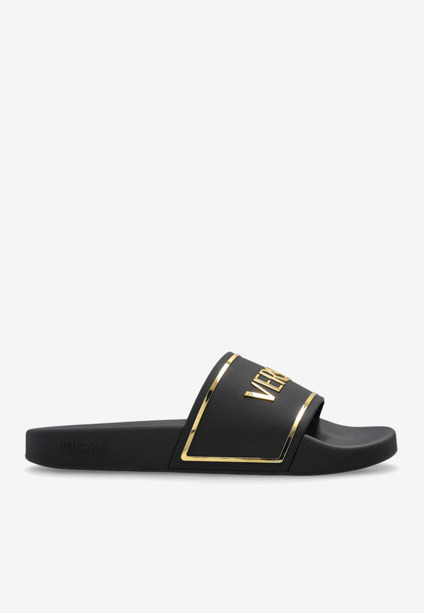 Versace Logo Rubber Slides Black 1019003 1A13176-2B130