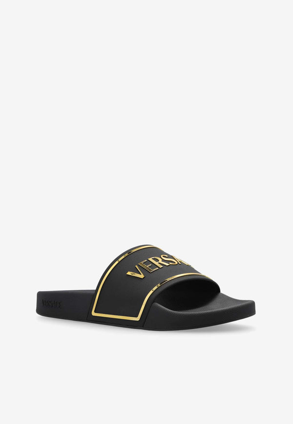 Versace Logo Rubber Slides Black 1019003 1A13176-2B130