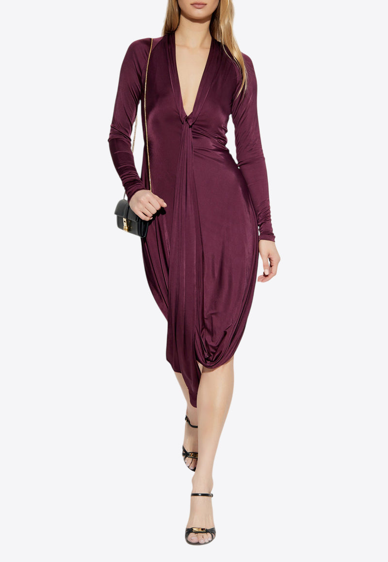 Salvatore Ferragamo Knotted V-neck Dress Purple 13G485 A 780642-OXBLOOD