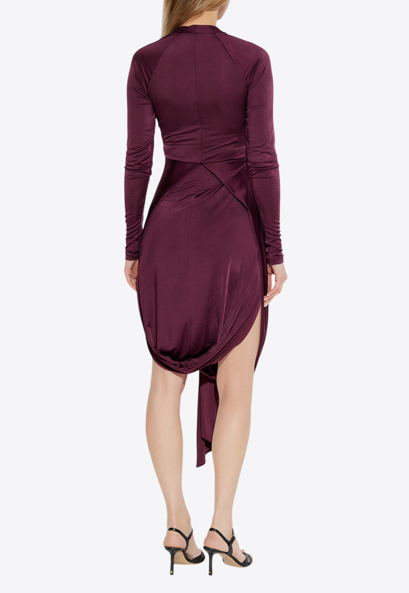 Salvatore Ferragamo Knotted V-neck Dress Purple 13G485 A 780642-OXBLOOD