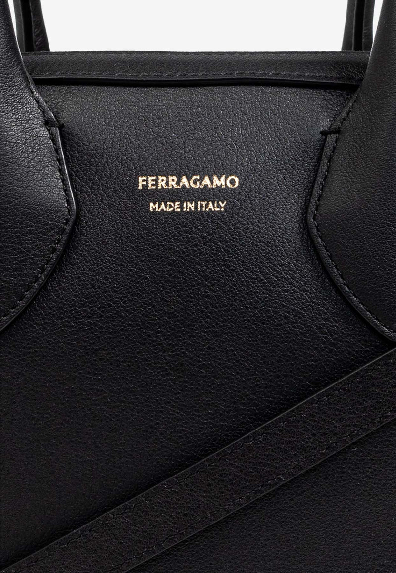 Salvatore Ferragamo Small Star Calf Leather Top Handle Bag Black 218958 STAR TH 773339-NERO