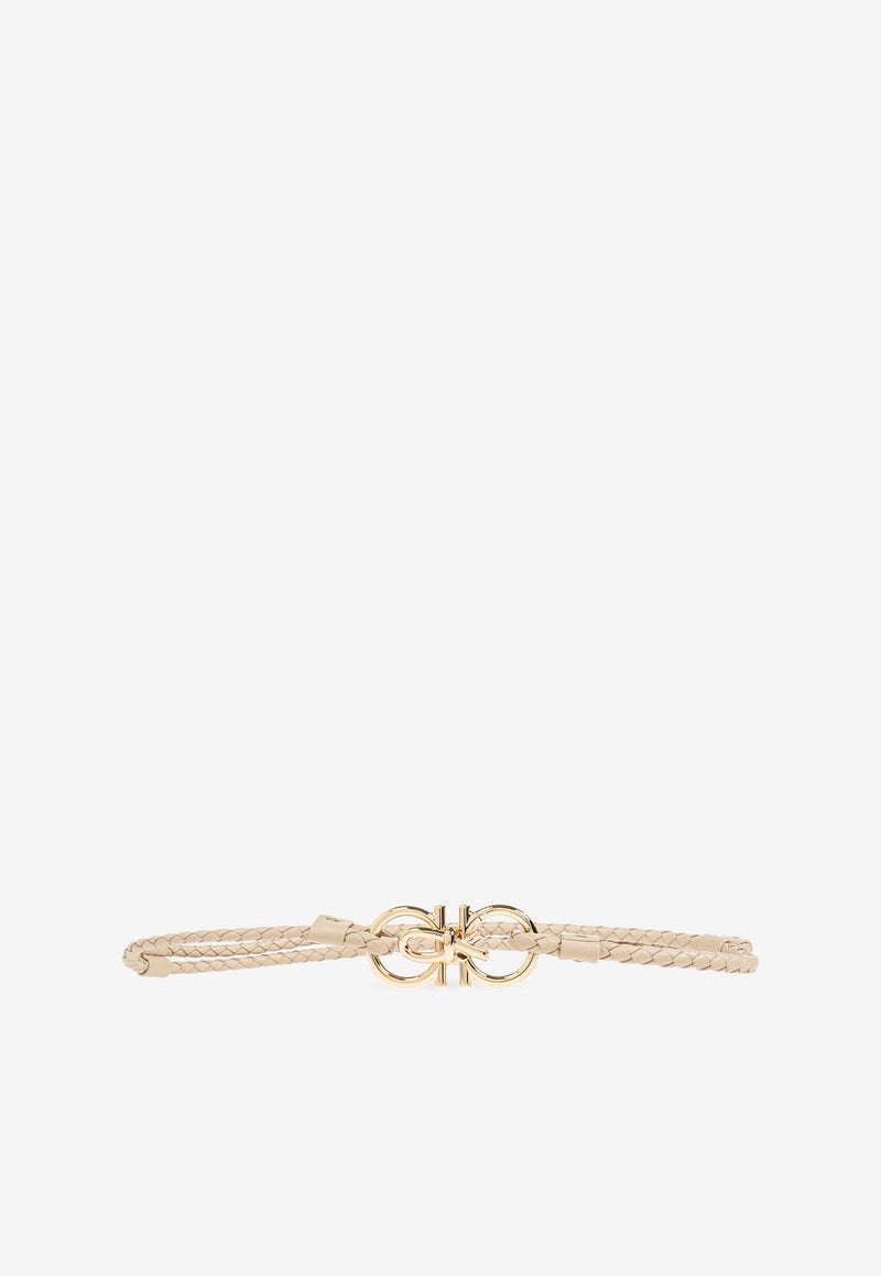 Salvatore Ferragamo Extendable Gancini Braided Belt Beige 230369 DONNA H10 780498-STONE