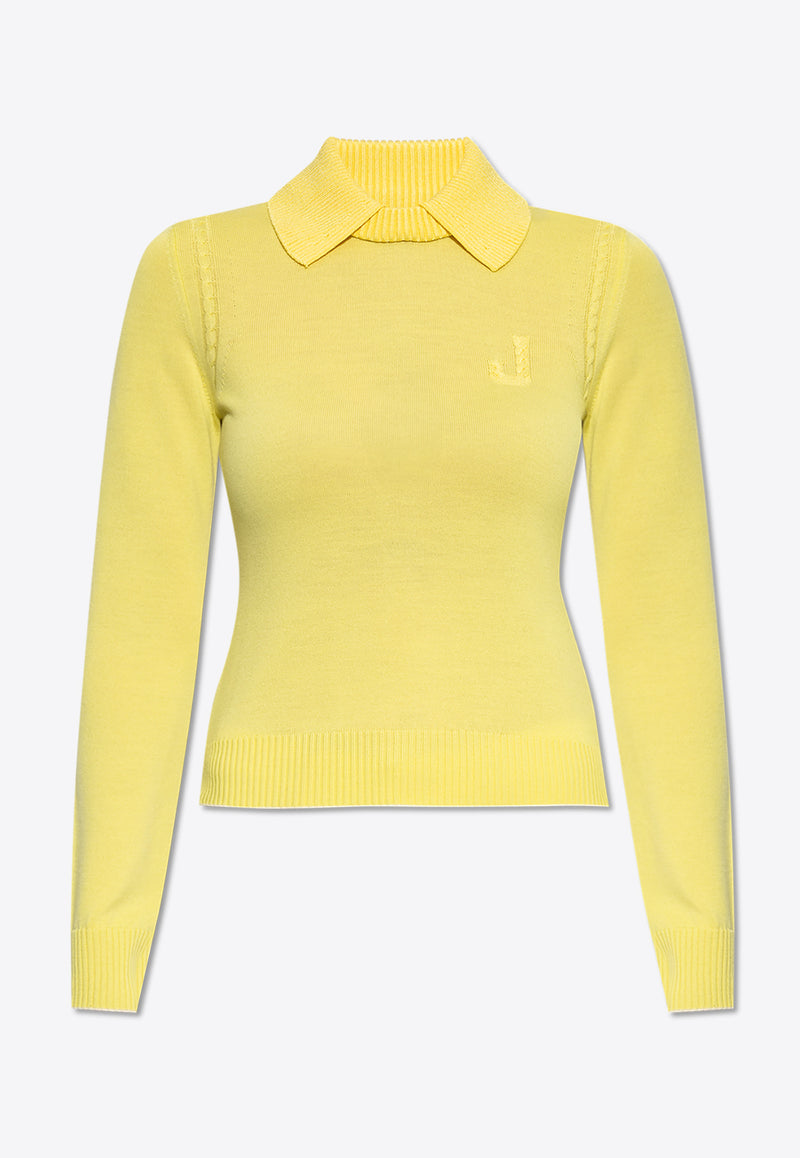 Jacquemus The Tricot J Logo Knit Polo Sweater Yellow 251KN595 2431-250