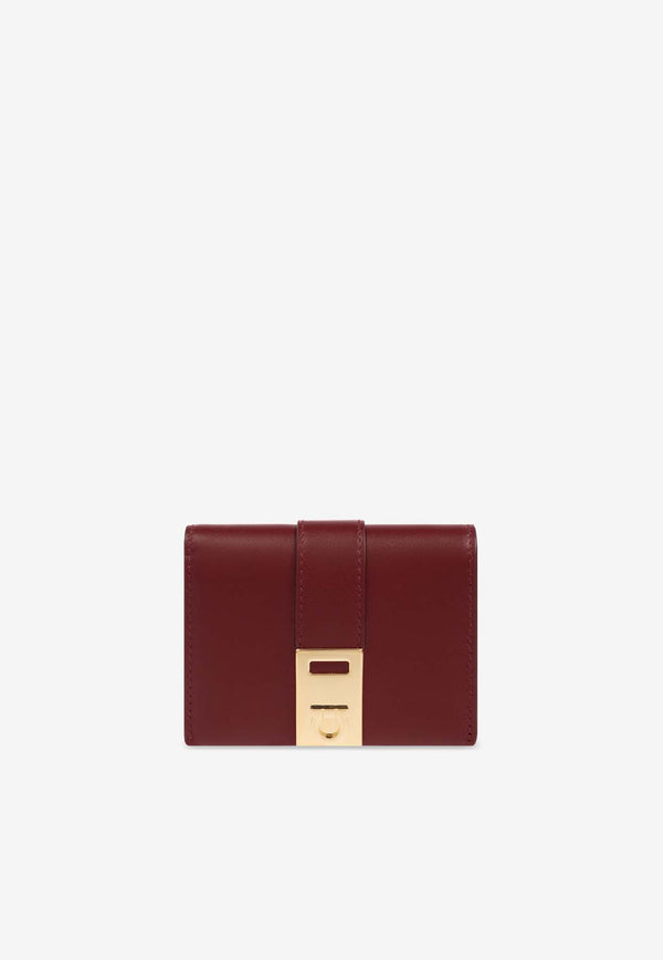 Salvatore Ferragamo Hug Compact Bi-Color Leather Wallet Burgundy 220633 151 779490-BORGOGNA