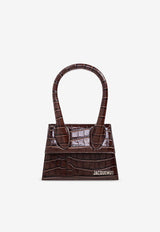 Jacquemus The Medium Chiquito Croc-Embossed Leather Handbag Brown 213BA002 4301-880