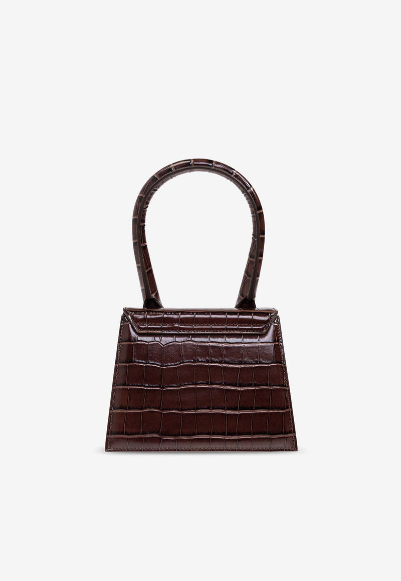 Jacquemus The Medium Chiquito Croc-Embossed Leather Handbag Brown 213BA002 4301-880