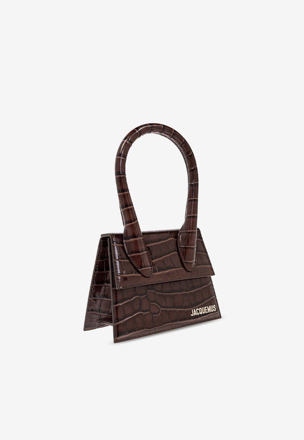 Jacquemus The Medium Chiquito Croc-Embossed Leather Handbag Brown 213BA002 4301-880