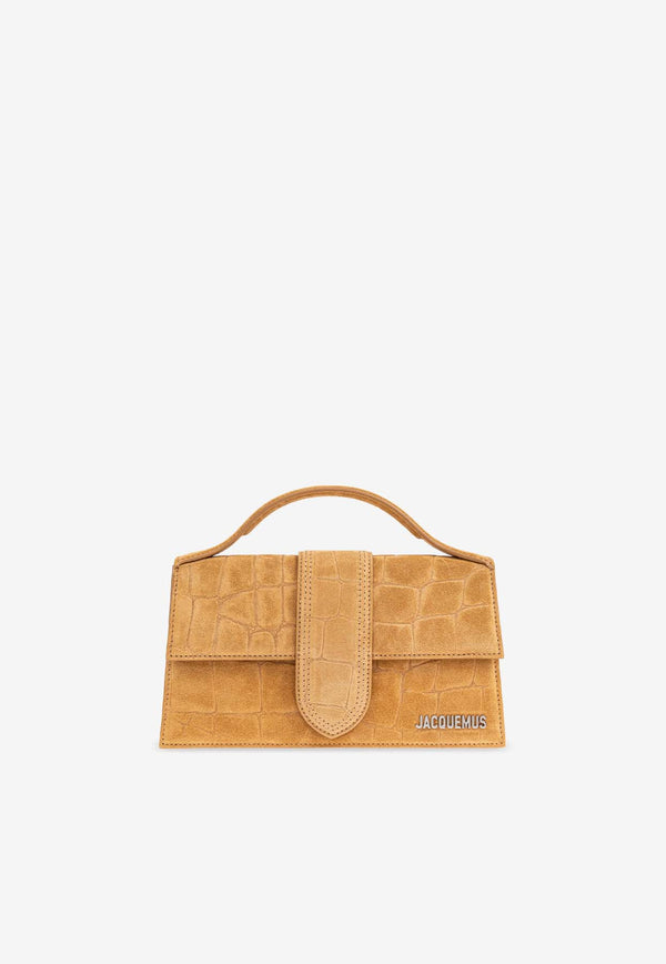 Jacquemus Le Grand Bambino Croc-Embossed Suede Top Handle Bag Beige 213BA007 3243-830