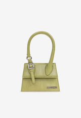 Jacquemus The Medium Chiquito Lizard Embossed Leather Handbag Green 233BA327 3235-550