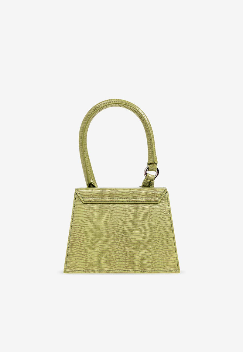 Jacquemus The Medium Chiquito Lizard Embossed Leather Handbag Green 233BA327 3235-550