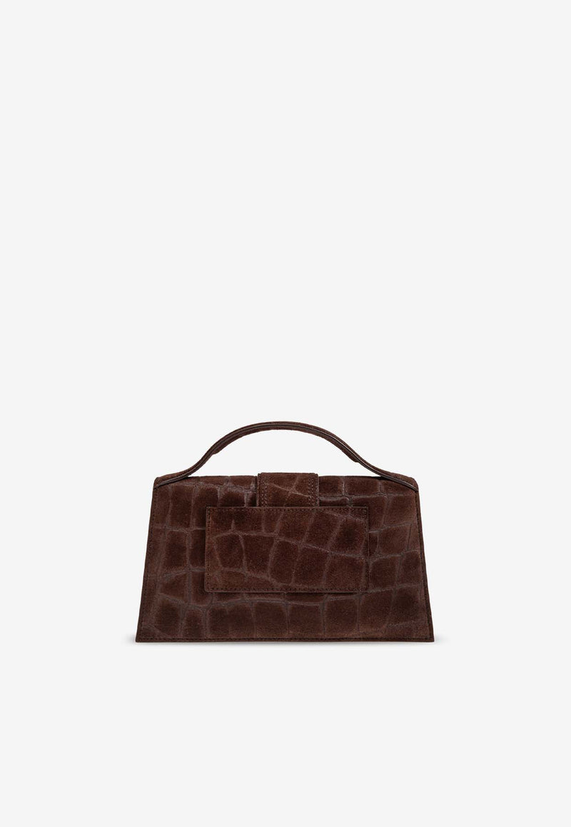 Jacquemus Le Grand Bambino Croc-Embossed Suede Top Handle Bag Brown 213BA007 3243-880