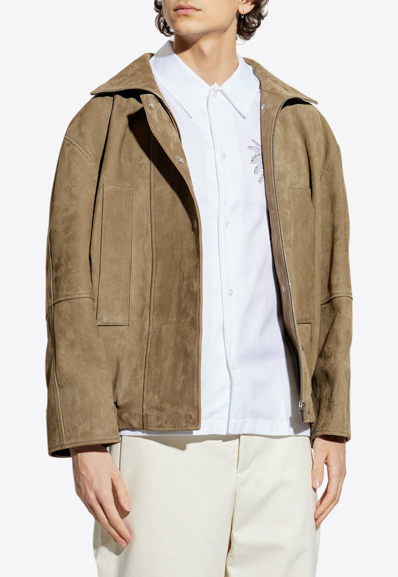 Jacquemus The Ciro Oversized Leather Jacket Khaki 251CO084 1739-530