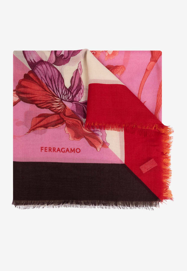 Salvatore Ferragamo Hydrangea Print Cashmere Scarf Multicolor 320979 SL ORTENSIE 779535-COTTON CANDY