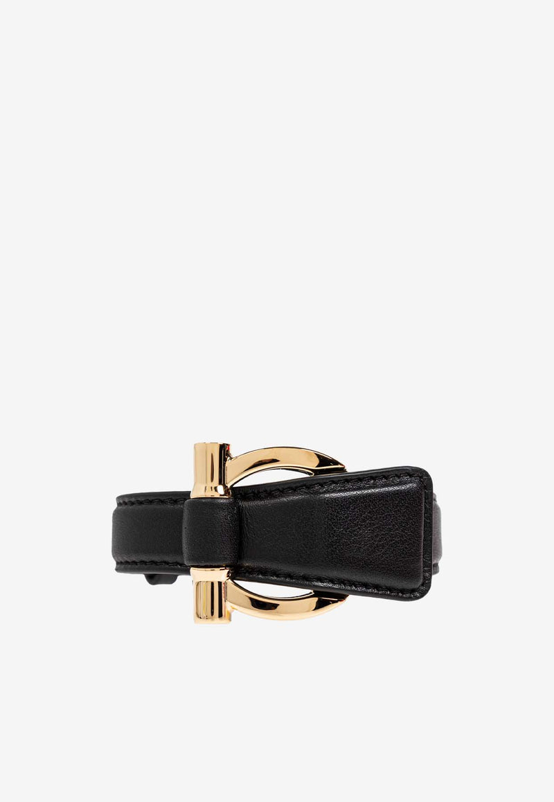 Salvatore Ferragamo Large Gancini Leather Bracelet  Black 760825 BR GAN LARGE 780852-ORO BLACK