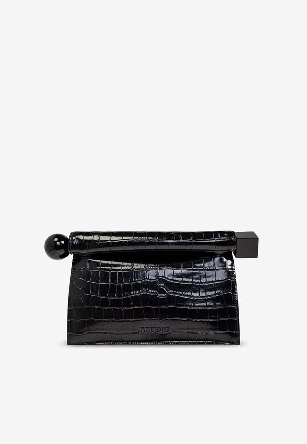 Jacquemus The Rond Carré Croc-Embossed Leather Clutch Black 233BA356 4301-990