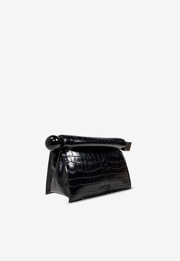 Jacquemus The Rond Carré Croc-Embossed Leather Clutch Black 233BA356 4301-990