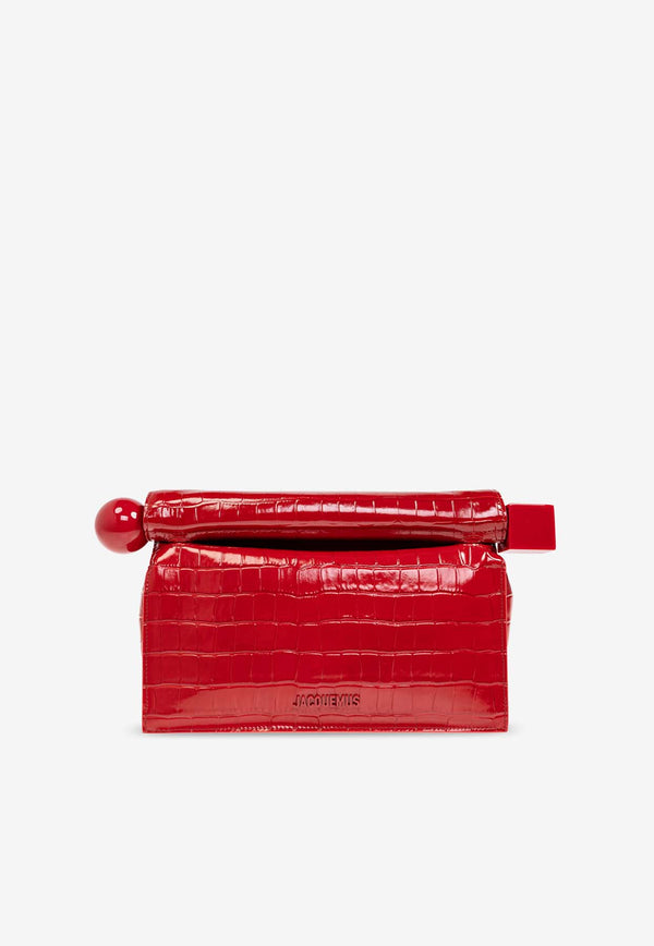 Jacquemus The Rond Carré Croc-Embossed Leather Clutch Red 233BA356 4301-470