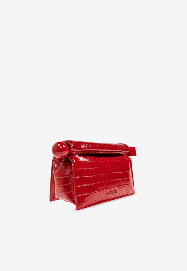 Jacquemus The Rond Carré Croc-Embossed Leather Clutch Red 233BA356 4301-470