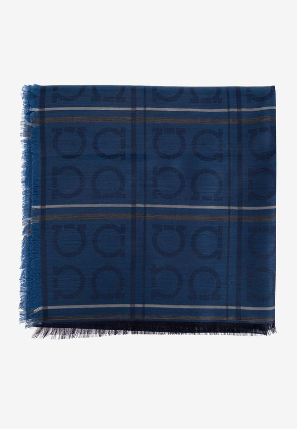 Salvatore Ferragamo Gancini Jacquard Cashmere Blend Scarf Navy 520130 ST 4GANCI 779410-TEAL BLUE