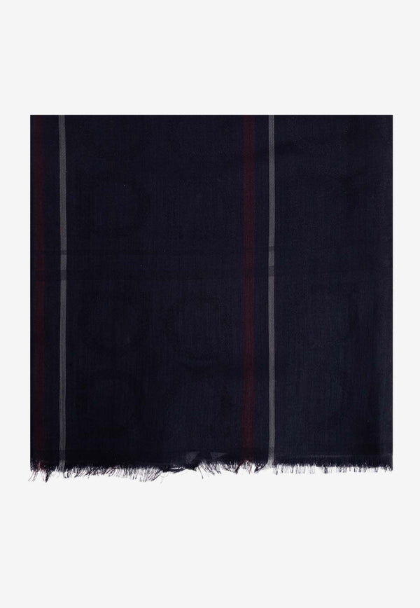 Salvatore Ferragamo Gancini Jacquard Cashmere Blend Scarf Navy 520130 ST 4GANCI 779411-NEW NAVY