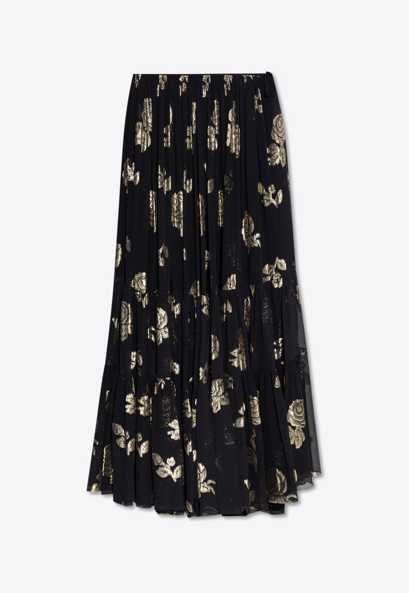 Chloé Floral Motif Maxi Silk Skirt Black CH25SJU50 411-001