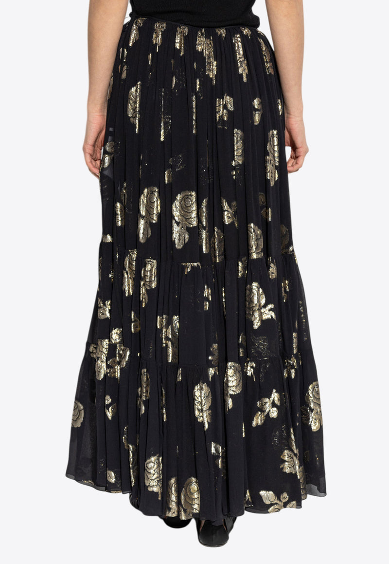 Chloé Floral Motif Maxi Silk Skirt Black CH25SJU50 411-001