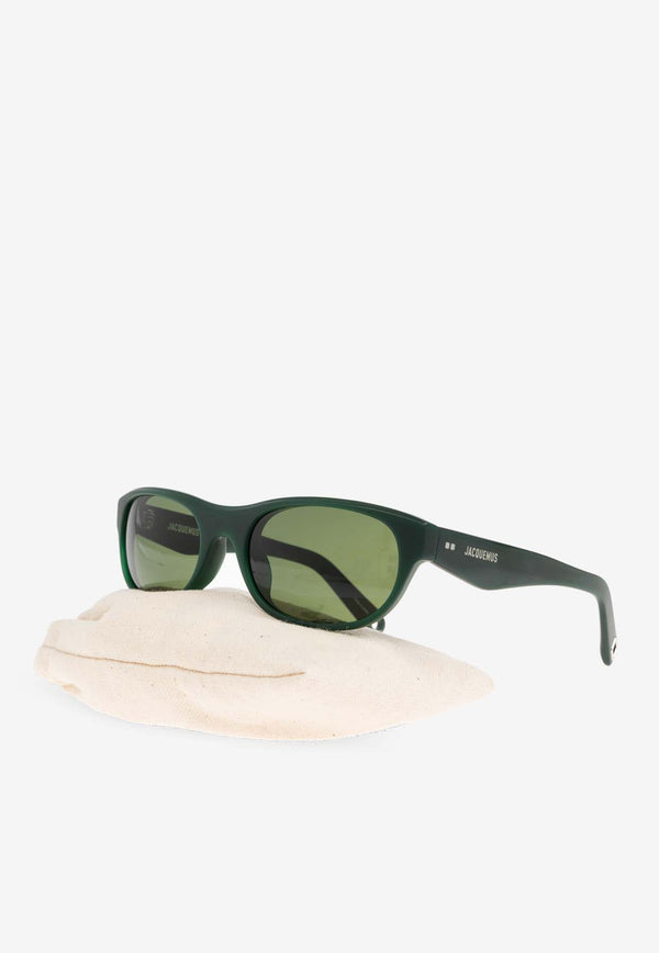 Jacquemus Logo Print Round Sunglasses Green JAC63 0-C2SUN