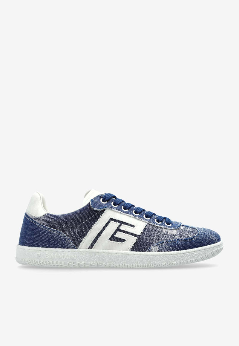 Balmain Swan Low-Top Denim Sneakers Blue EM1VI360 TRID-SEE